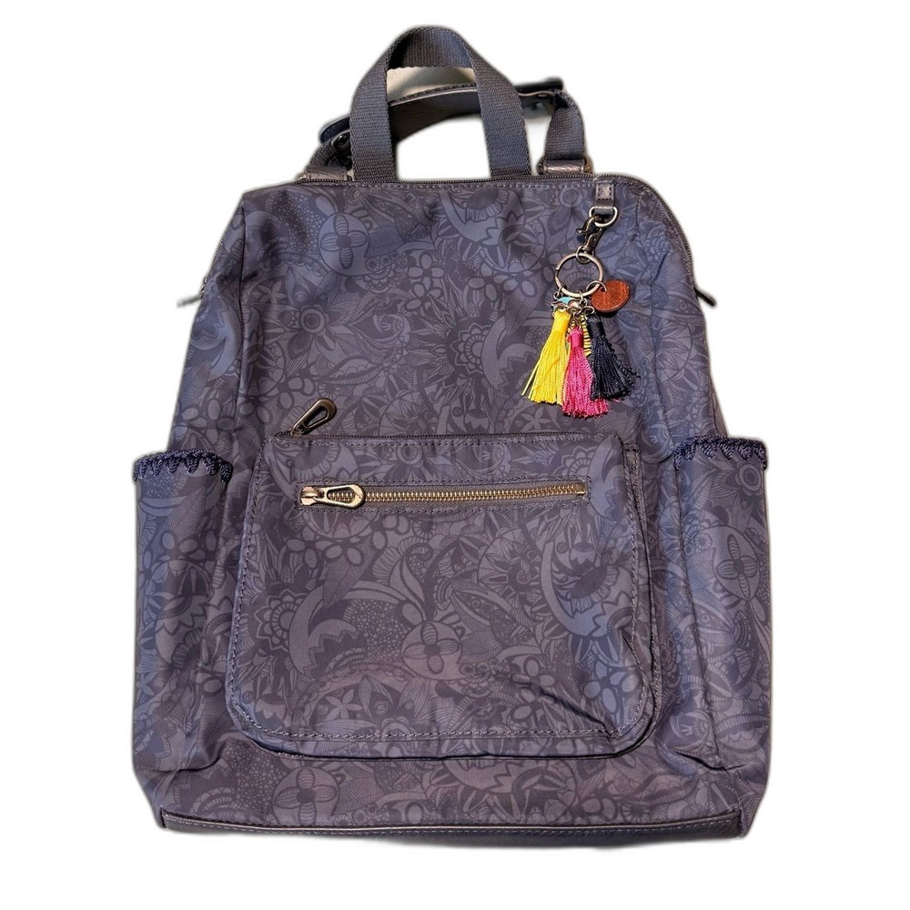Sakroots Loyola Convertible Backpack Navy Floral Owl Tassel Boho Bag